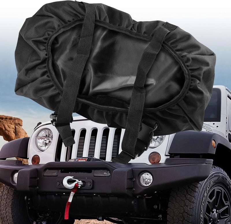 Royitay Small Winch Cover,Upgraded Heavy Duty Waterproof Dust-proof Winch Protection Cover for 2500 to 5500 lbs Electric Winches,Trailer Winch Covers,UV-resistant,Black-17" W x 6.7" D x 6.3" H - Image 2